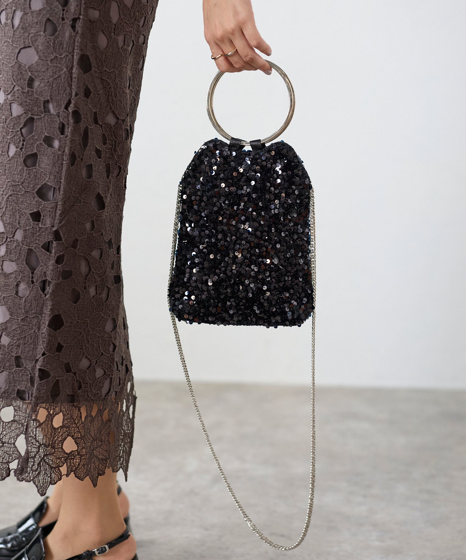 スパンコール 2way リング バッグ