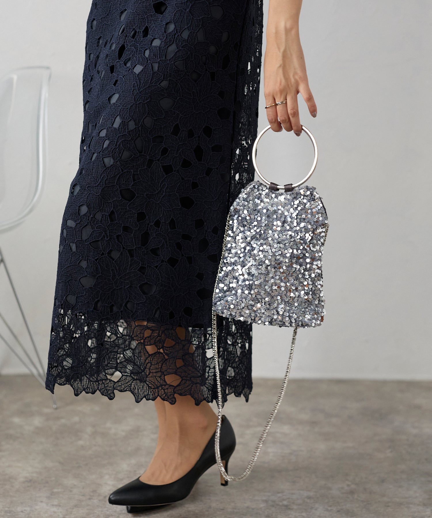 スパンコール 2way リング バッグ