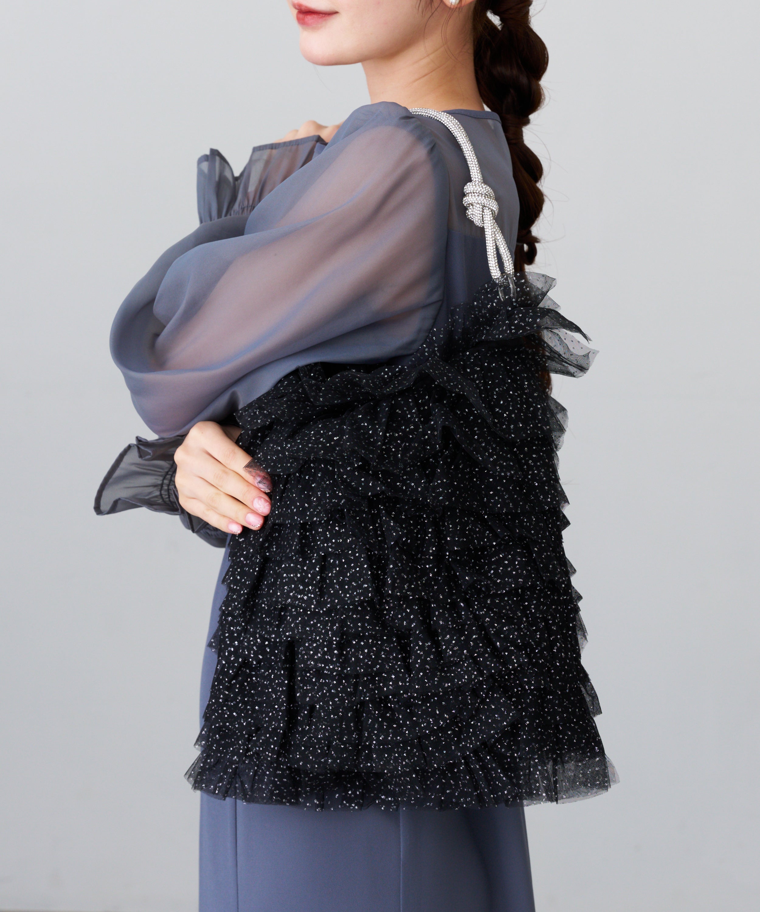 ラメチュールフリルトートバッグ