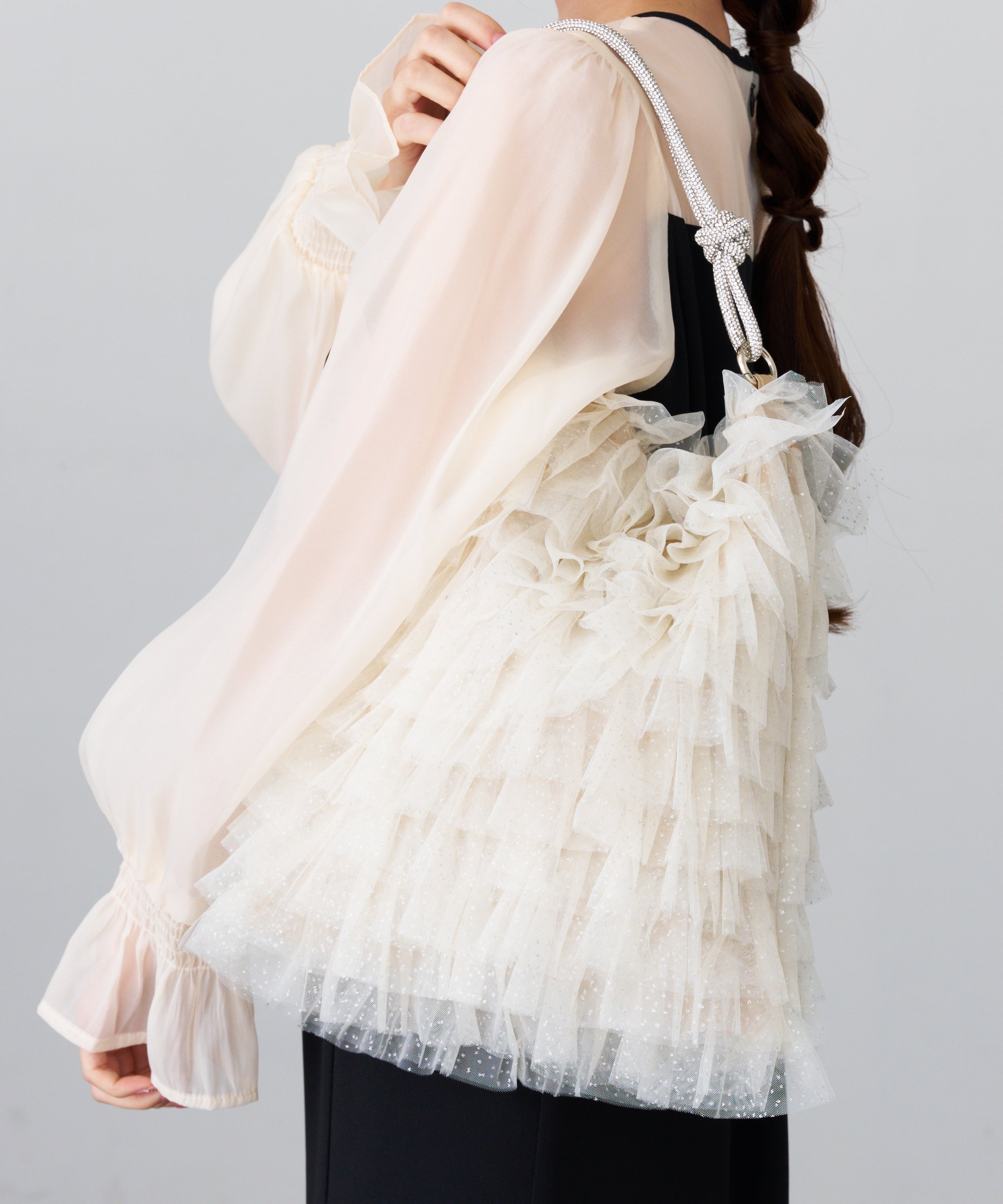 ラメチュールフリルトートバッグ