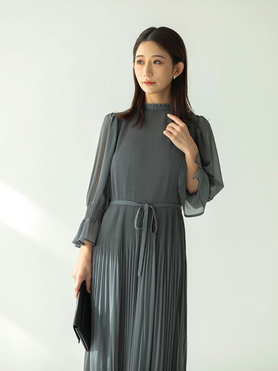 スクエアカラー ハイウエスト シフォン 上品 プリーツドレス スクエアバイカラードレス / GRACE CONTINENTAL | GRACE