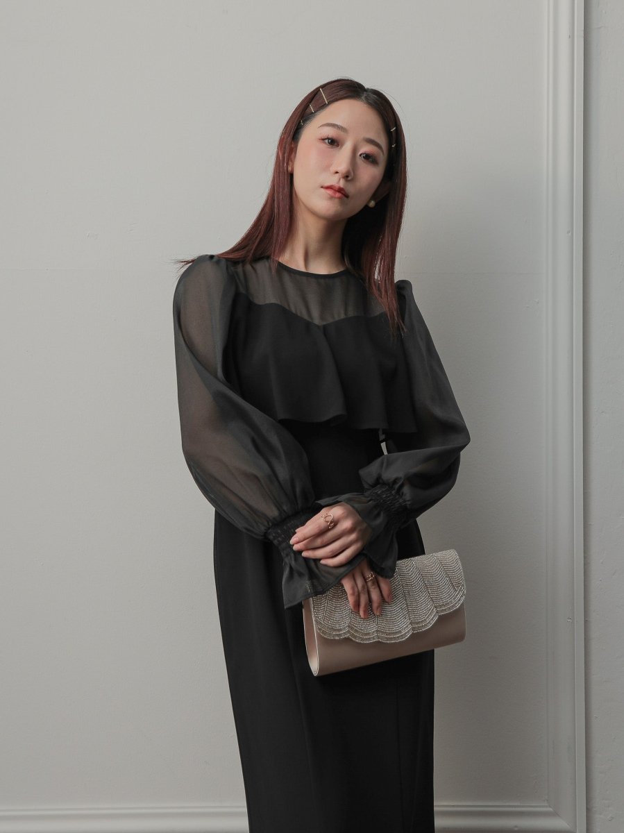 ボリュームスリーブシフォンロングドレス – Lien lab.
